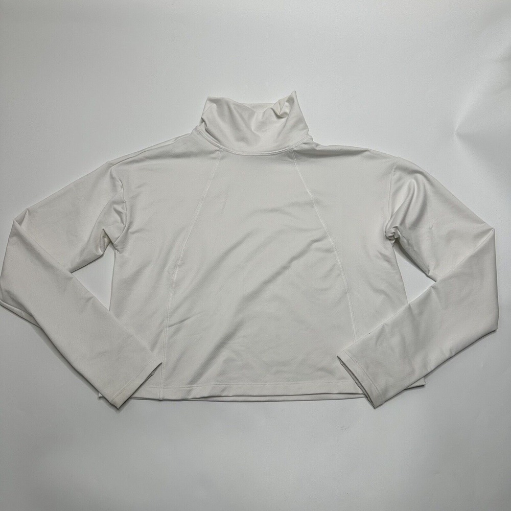 Athleta Whistler Mock Neck Top Long Sleeve White Womens XS Cropped‎ Loose FLAW